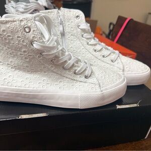 White Lace High-Top Sneakers